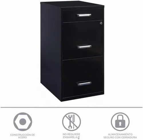 Vista 10 de Scranton & Co Archivador de metal moderno de 27.32 pulgadas de alto x 18 pulgadas de profundidad, con 3 cajones, con cajón para lápices, lados Negro
