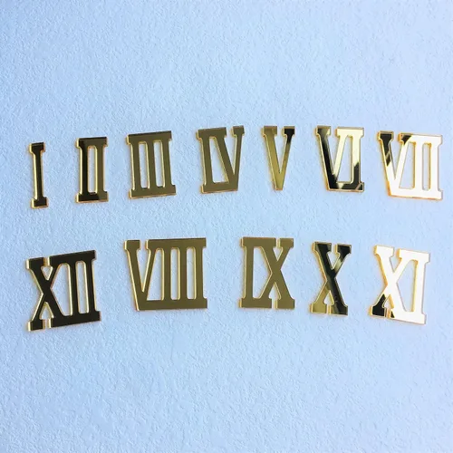 Vista 4 de 12 piezas de números acrílicos con espejo romano para un reloj de pared (negro)