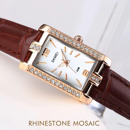 Vista 4 de SKMEI Watches for Women Fashion Retro Square Green Stone Ladies Watch Slim Light Analog Quartz Leather Wristwatches