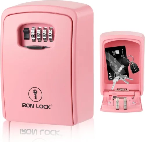 Vista 10 de Iron Lock® - Caja de bloqueo de llave pequeña para montaje en pared con código, para exteriores (negro) 10,000 resettable combos, no app or dead