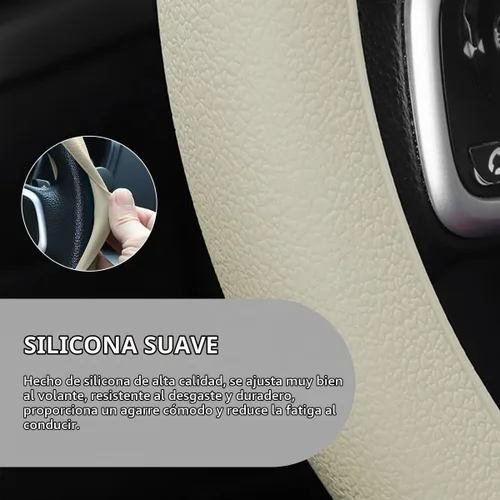 Vista 4 de Funda para volante de coche, de 13 a 14 pulgadas, protector de volante de silicona suave antideslizante, funda elástica extensible para volante que