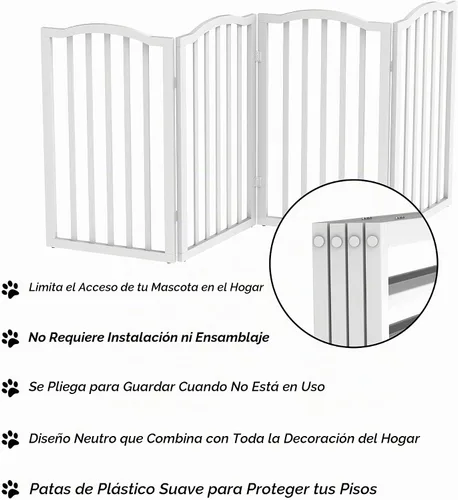 Vista 4 de PETMAKER - Puerta plegable para mascotas para interiores, 4 paneles para escaleras o puertas, valla independiente para mascotas de 73.5 x 32 Blanco