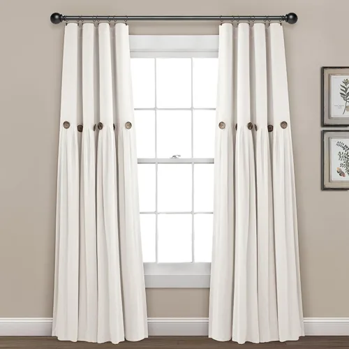 Vista 10 de Lush Decor - Cortinas de lino con botones de estilo granja, panel individual, diseño plisado de dos tonos de 40 pulgadas de ancho x 108 pulgadas