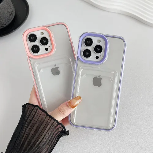 Vista 3 de Caseative Funda para iPhone 13 Pro, tarjetero de color caramelo transparente, a prueba de golpes, suave, compatible con iPhone (azul) ERROR: #N/A