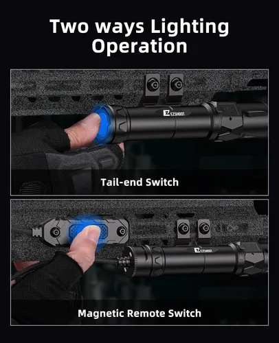 Vista 6 de EZshoot Luz de rifle de 2500 lúmenes compatible con M-Rail, luz Ar recargable con interruptor de presión remoto magnético, linterna táctica