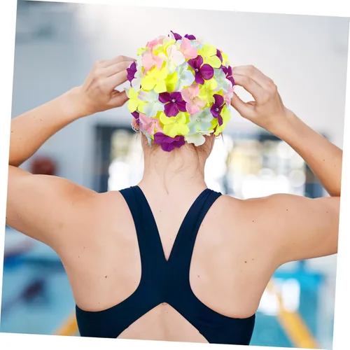 Vista 5 de VANZACK Gorros de ducha para mujer, gorro de natación con flores, gorro de natación floral, gorro de natación para mujer