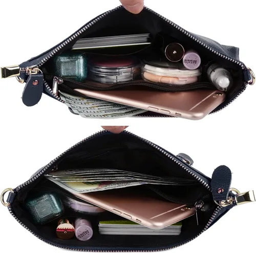 Vista 3 de YALUXE Clutch Wristlet - Cartera de piel auténtica con bloqueo RFID y cadena de hombro