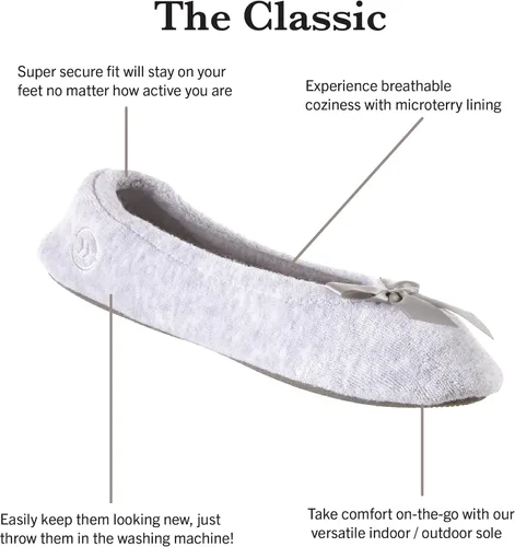 Vista 2 de isotoner Women's Classic Terry Ballerina Slipper Soft, Breathable, Terry Lined, Satin Bow, Secure Fit