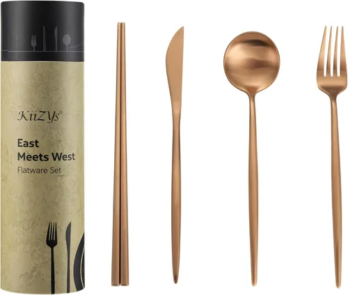 Vista 11 de KiiZYs Juego de cubiertos negro mate – Juego de cubiertos modernos de 14 piezas de acero inoxidable – Palillos de metal para cocina, tenedor