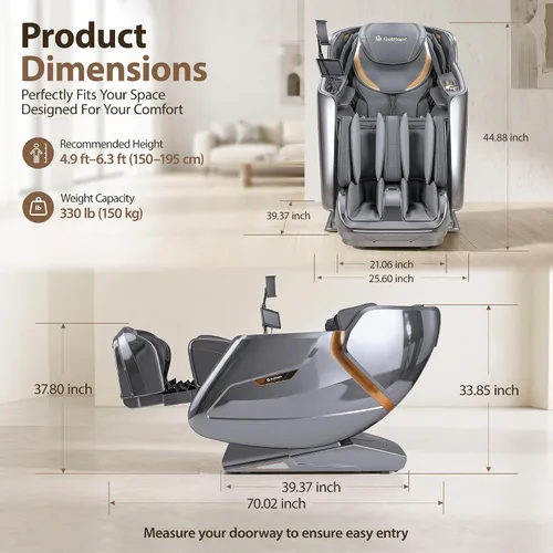 Vista 2 de Silla de masaje 4D de cuerpo completo, reclinable, gravedad cero Plateado