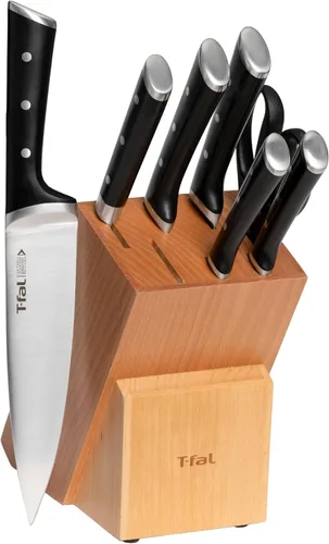 Vista 15 de T-fal Ice Force - Juego de cuchillos de cocina de acero inoxidable alemán y bloque de madera, 11 piezas, afilado de larga duración, alta precisión