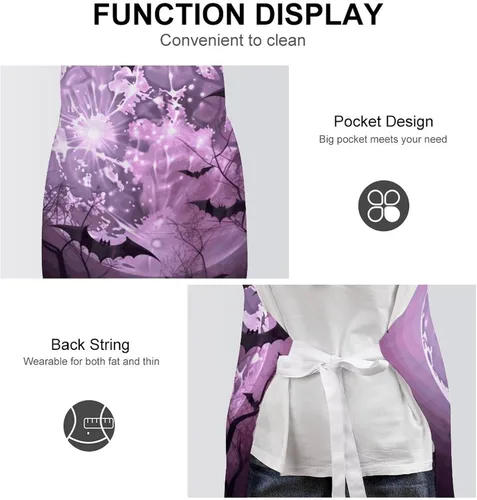 Vista 6 de MUSM Purple Moon Apron，Classic Vintage Funny with Pockets Aprons,Adjustable Bib Waterdrop Resistant for Kitchen Cooking Restaurant BBQ Painting