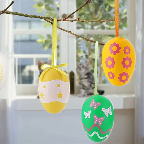 Vista 3 de 24 huevos de Pascua colgantes, regalos de Pascua, regalos de fiesta, rellenos brillantes de cesta de Pascua para decoración de árbol de Pascua