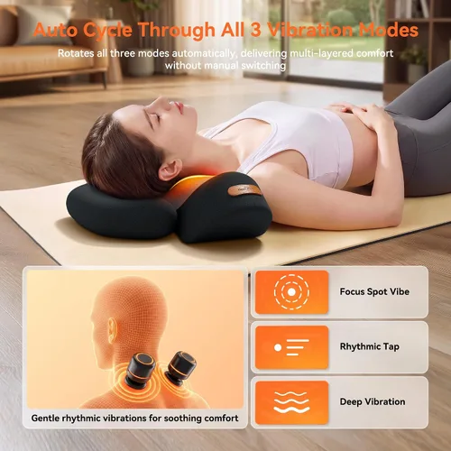 Vista 4 de Almohada masajeadora de cuello inalámbrica 3 en 1 con calor, vibración y Negro