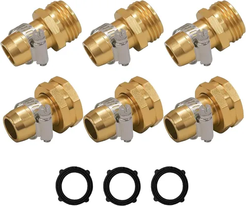 Vista 13 de Hourleey Reparación de manguera de jardín de 1/2 pulgada, conector de manguera de aluminio con abrazadera, ajuste de conector de manguera macho