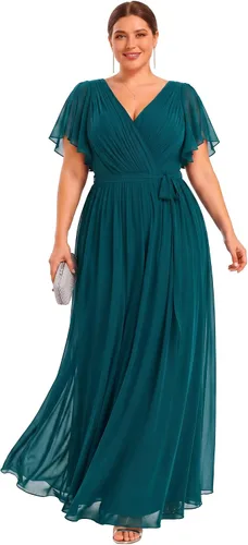 Vista 18 de Ever-Pretty Plus Vestidos de dama de honor formales de gasa para mujer Negro