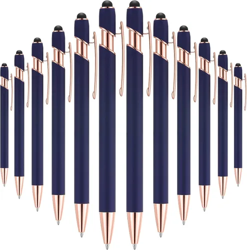 Vista 15 de Tenare 12 piezas 2 en 1 bolígrafo de metal con punta de lápiz capacitivo, bolígrafo de 1,0 mm de tinta negra para pantallas táctiles (color surtido)