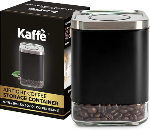Vista 9 de Kaffe - Recipiente de vidrio para café (12 onzas) con tapa hermética, sello de clic para liberar, vidrio sin BPA y acero inoxidable, elegante