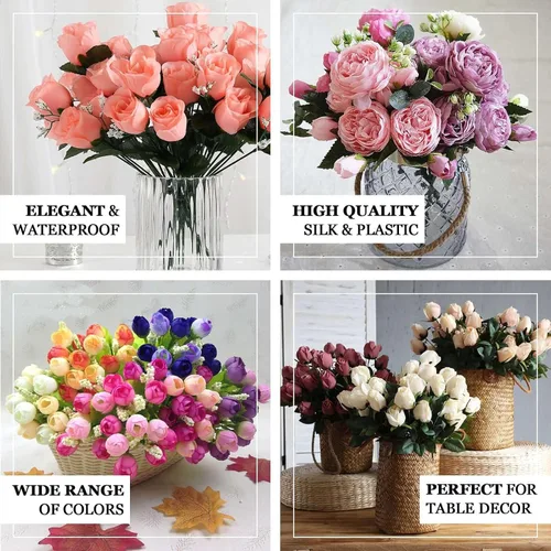 Vista 4 de Efavormart 12 arbustos Ramos de capullos de rosas artificiales de seda de primera calidad