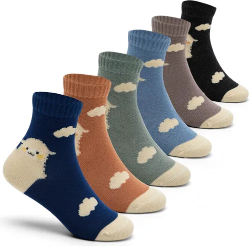 Vista 6 de Aisyee Calcetines de algodón para niños, calcetines sin costuras para niños, calcetines coloridos de cuarto de punto, paquete de 6