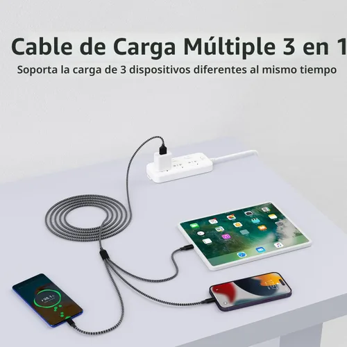 Vista 7 de Travel Essentials - Cable de carga múltiple 3 en 1, cable de carga universal para teléfono Micro USB Cable with Type-C, Micro USB,IP Port, Travel