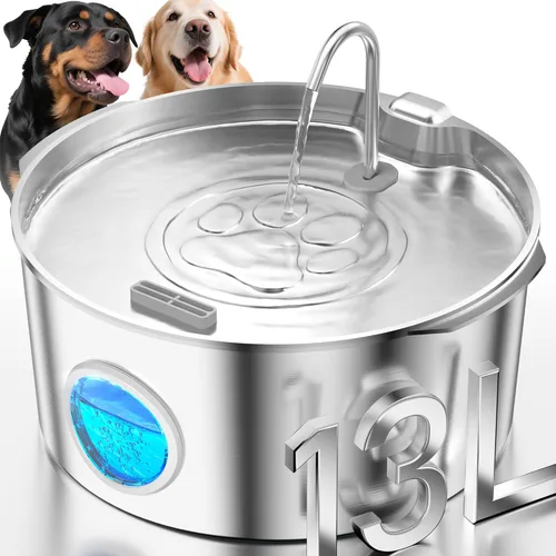 Vista 6 de Fuente de agua de 3.4 galones para perros grandes, fuente de agua extra grande de acero inoxidable para mascotas, dispensador de cuenco de agua