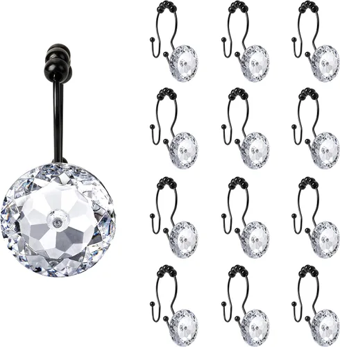 Vista 21 de Sunlit Diseño de Lujo Redondo Aqua Azul Diamante Cristal Gema Bling con Bolas Deslizantes Ganchos para Cortina de Ducha, Anillos para Cortina