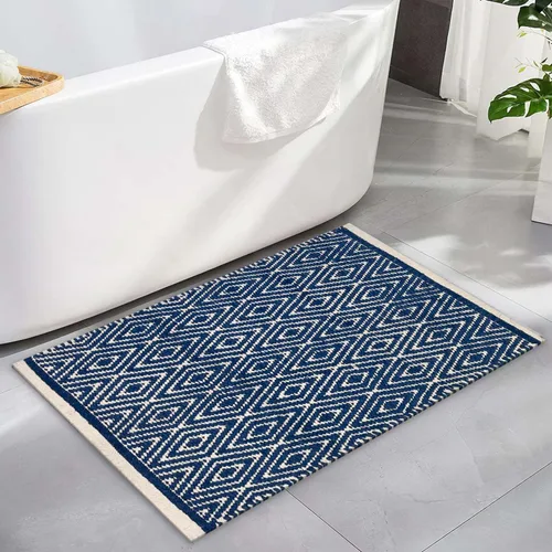 Vista 18 de Chardin Home, tapete 100% algodón, reversible por completo, de 21 x 34 pulgadas, se puede lavar a máquina, Gris y blanco Beige grisáceo - Blanco