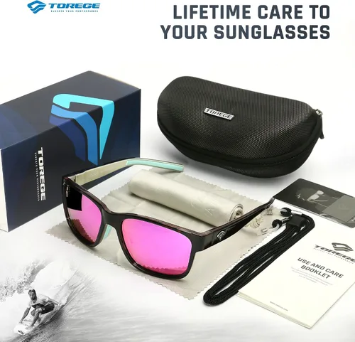 Vista 7 de TOREGE Gafas de sol polarizadas deportivas para hombres y mujeres, lentes de sol para ciclismo, correr, pesca, barco, senderismo, playa, TR66