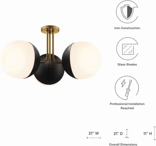Vista 7 de Modway Stellar - Lámpara de techo semiempotrada de 3 luces en latón satinado ópalo, color marrón