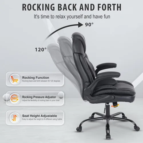Vista 4 de Silla ergonómica de escritorio de oficina con brazos abatibles de apoyo trasero, cómoda silla de oficina ejecutiva, color negro