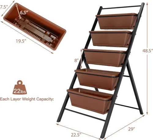 Vista 3 de S AFSTAR Macetero vertical de 5 niveles, cama de jardín elevada de 5 capas con 5 jardineras desmontables y marco de metal, contenedores elevados