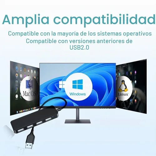 Vista 6 de Concentrador USB, divisor USB, adaptador USB de 4 puertos, extensor para laptop, PC, MacBook, Mac Pro, Mac mini, iMac, Surface Pro y más