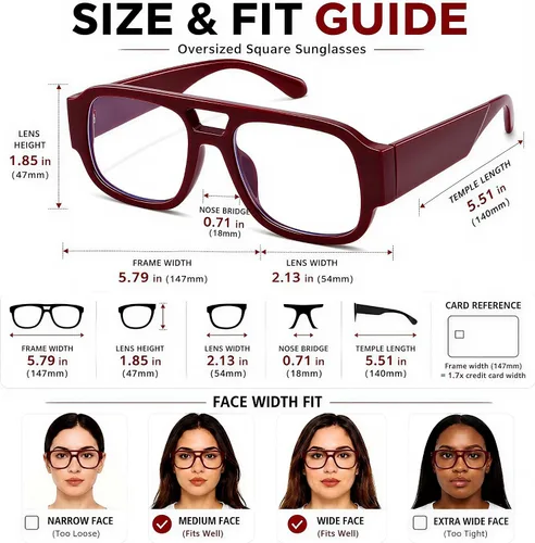 Vista 4 de Oversized Aviator Blue Light Blocking Glasses for Women Cherry Red