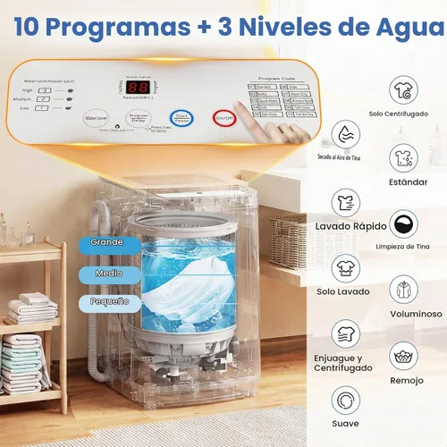 Vista 3 de VCJ Juego de lavadora y secadora portátil, lavadora totalmente automática de 17 libras y secadora portátil de 10 libras con bañera de acero