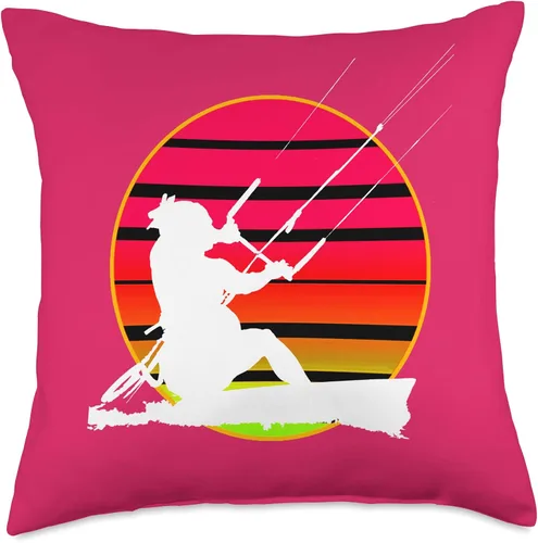 Vista 4 de Kitesurf Gifts and Surf Lover Tees by taiche Retro Style Kitesurfer Riding A Wave White Silhouette Throw Pillow, 16x16, Multicolor