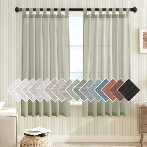 Vista 51 de Cortinas de lino para sala de estar, decoración para el hogar, con pestaña superior, privacidad añadida, ahorro de energía, filtro de luz