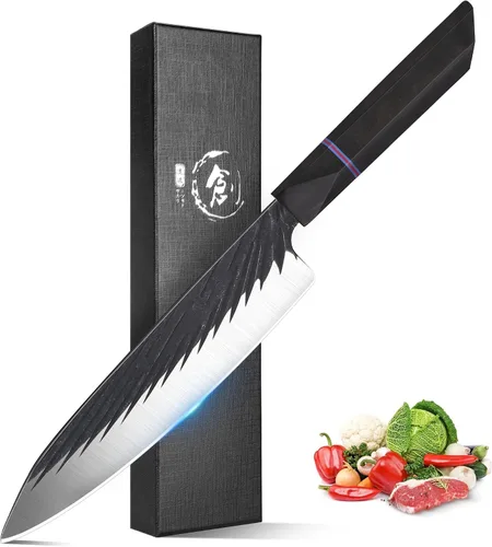 Vista 9 de ROCOCO Cuchillo de Chef Serbio Cuchillo Carnicero Cuchilla con Funda para Cocina Exterior BBQ Camping Regalo de Cumpleaños Padre Madre Navidad