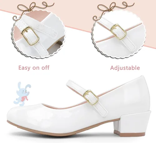 Vista 4 de MIXIN Zapatos de vestir Mary Jane para niñas, zapatos de bailarina de princesa, zapatos de tacón bajo para fiesta escolar, boda, zapatos de regreso