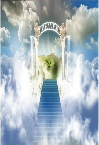 Vista 18 de Telón de fondo del cielo de 5x3 pies Puerta del cielo Puerta del paraíso Fondo fotográfico para niños, alfombra de baby shower, pancarta