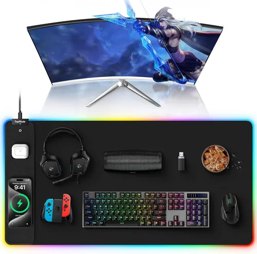 Vista 15 de TopMade Alfombrilla de Mouse de Carga Inalámbrica, Alfombrilla de Mouse para Juegos RGB, Alfombrilla de Escritorio para Oficina en Casa, 31.5" x RGB