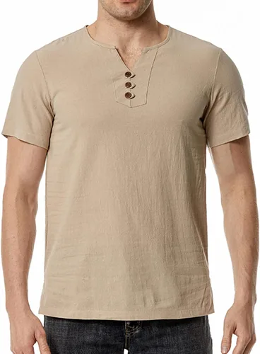 Vista 2 de Button Pocket Shirt Blouses for Men Stand Up Collar Solid T-Shirt Tees Short Sleeve Elegant Pullover Tops Streetwear