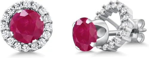 Vista 133 de Gem Stone King Aretes redondos de plata de ley 925 de 0.236 in con piedra natal extraíble para mujer