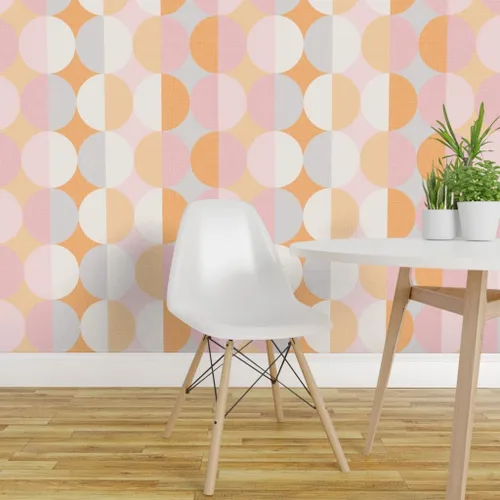 Vista 3 de Removable Wallpaper Swatch - Dreams Scale Pink Shaw White Vintage Retro Orange Grey Circles Custom Pre-Pasted Wallpaper by Spoonflower