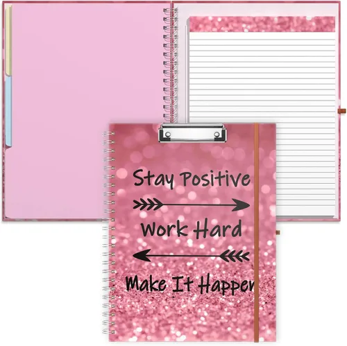 Vista 22 de Rimilak Spiral Clipboard Folio with Refillable Lined Notepad, 14.5 x 9.8 In, Hardcover Cover with 5 Interior Pockets, Elastic Band and Pen Loop