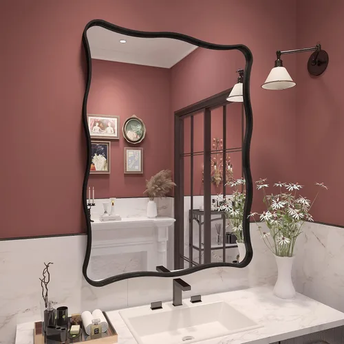 Vista 81 de Paquete de 2 espejos de baño con marco de metal negro de 22 x 30 pulgadas, espejo rectangular redondeado negro mate, antioxidante, se cuelga