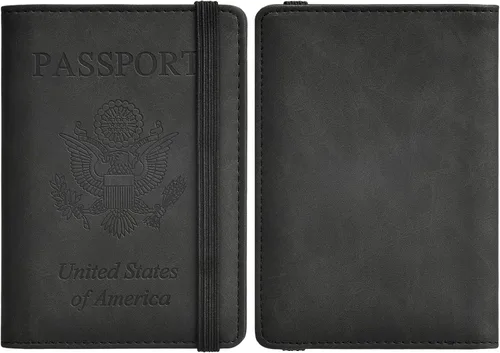 Vista 2 de HerriaT Combo de portatarjetas de pasaporte y vacunación, funda con ranura para tarjeta de vacunación CDC, protector organizador de documentos