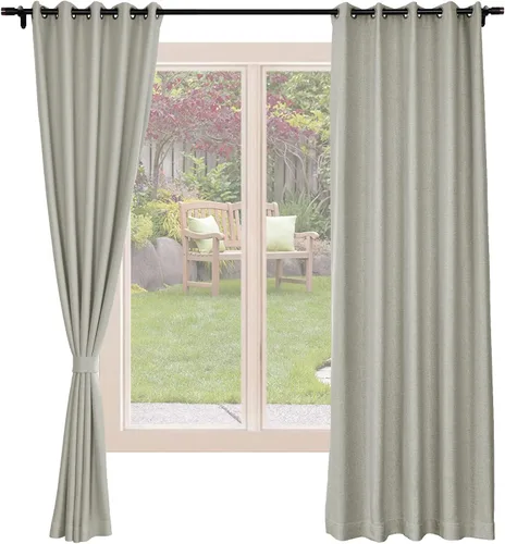 Vista 21 de Frelement Cortinas opacas de lino natural, paneles de cortinas con ojales para sala de estar, cortinas con aislamiento térmico, 52 pulgadas de ancho