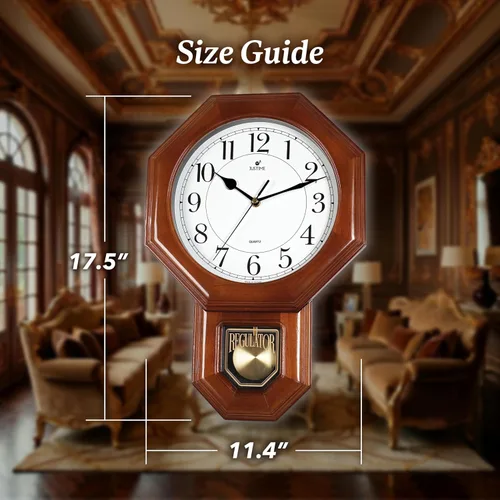 Vista 5 de JUSTIME Reloj de péndulo de madera maciza con carillones de estilo tradicional de escuela, con melodía de Westminster cada hora, fabricado en Taiwán