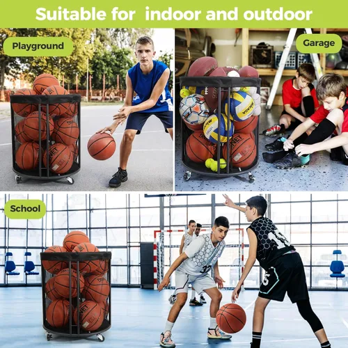 Vista 2 de Kingarage Ball Storage Bin, Sports Ball Storage Cart, Ball Holder with Wheels for Basketball, Soccer, Garage, School, Indoor, Outdoor Ball